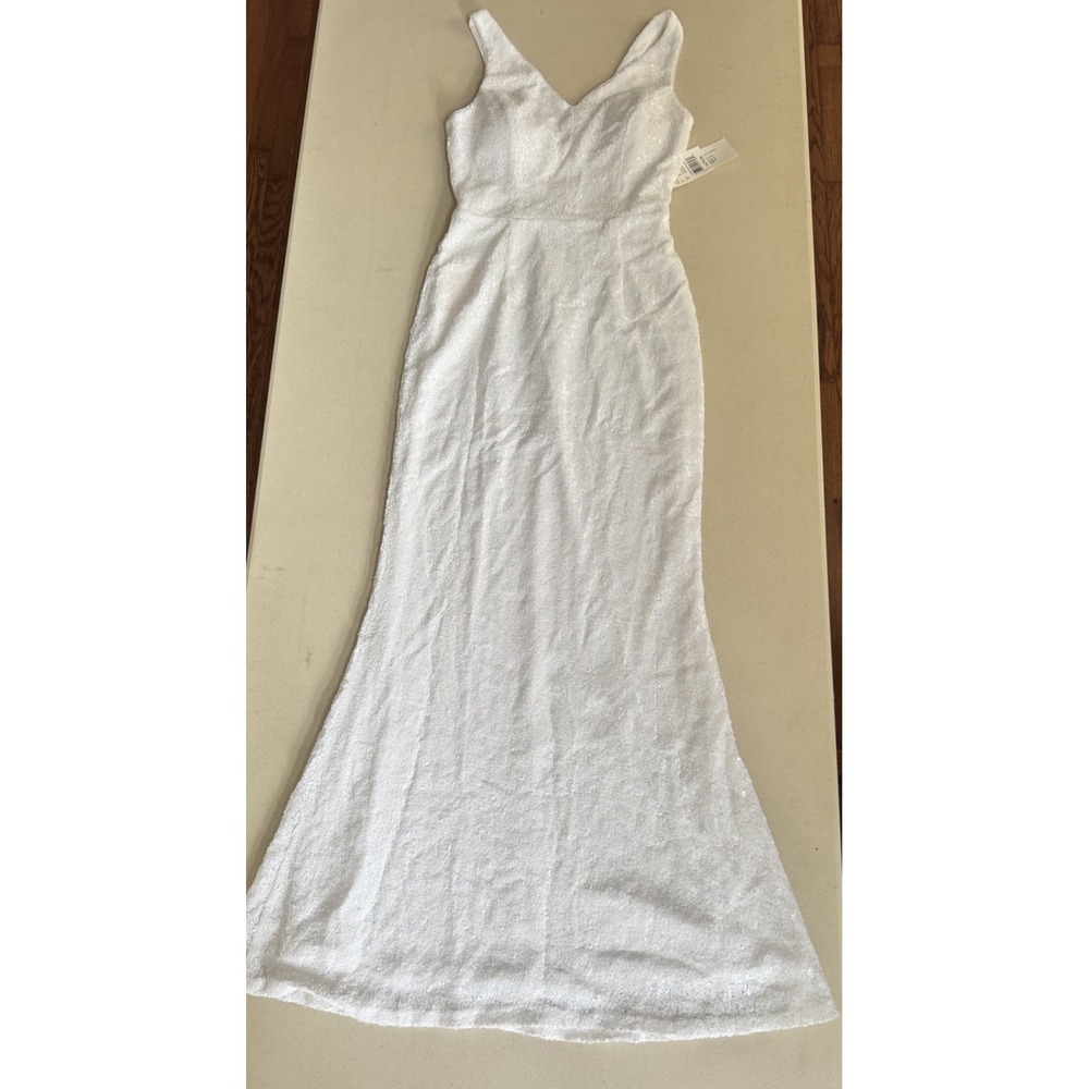 David Bridal DB STUDIO Allover‎ Sequin V-Neck Fitted Sheath Wedding Dress Gown 4 - Picture 7 of 16